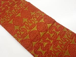 手織り紬型染抽象模様名古屋帯